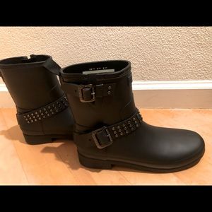 Hunter Refined Stud Biker Black Motorcycle Boots